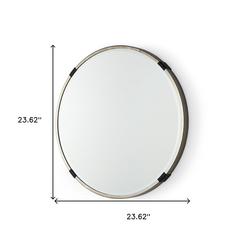 Gold and Black Metal Round Framed Accent Mirror - 24-inch