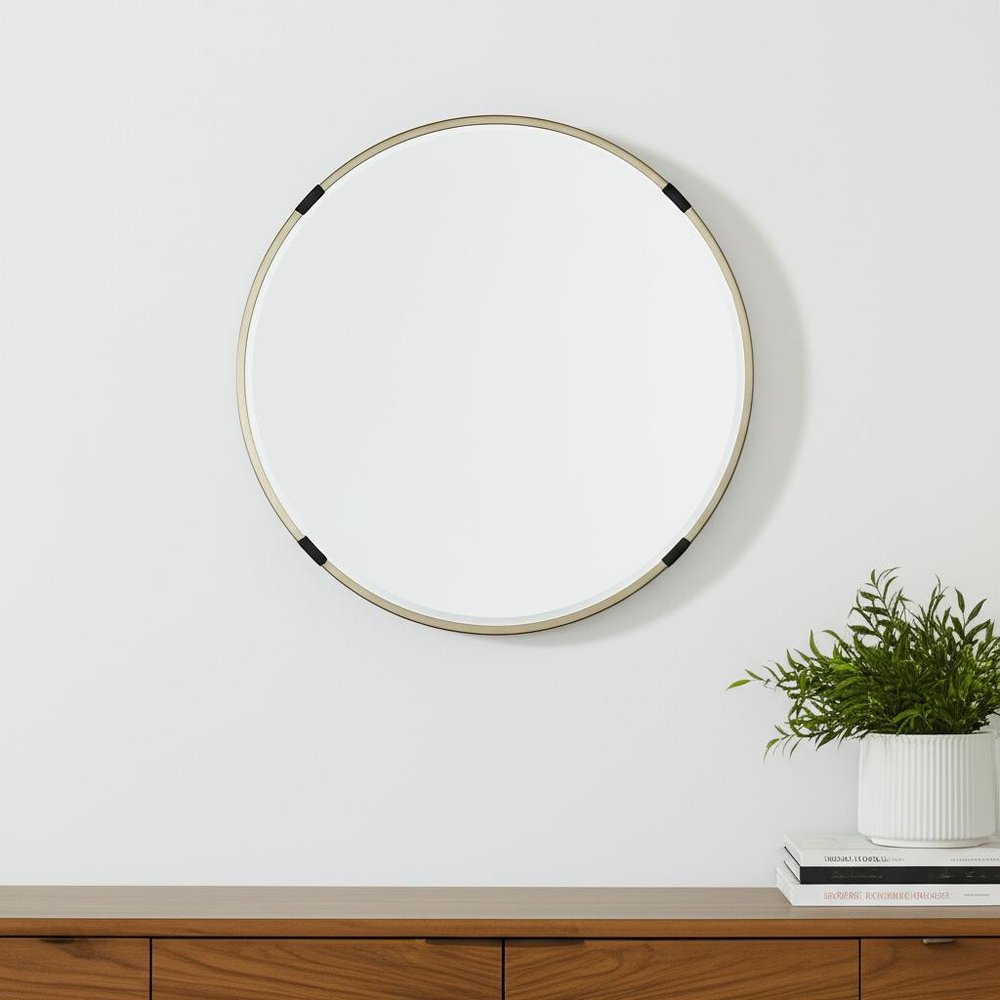 Gold and Black Metal Round Framed Accent Mirror - 24-inch