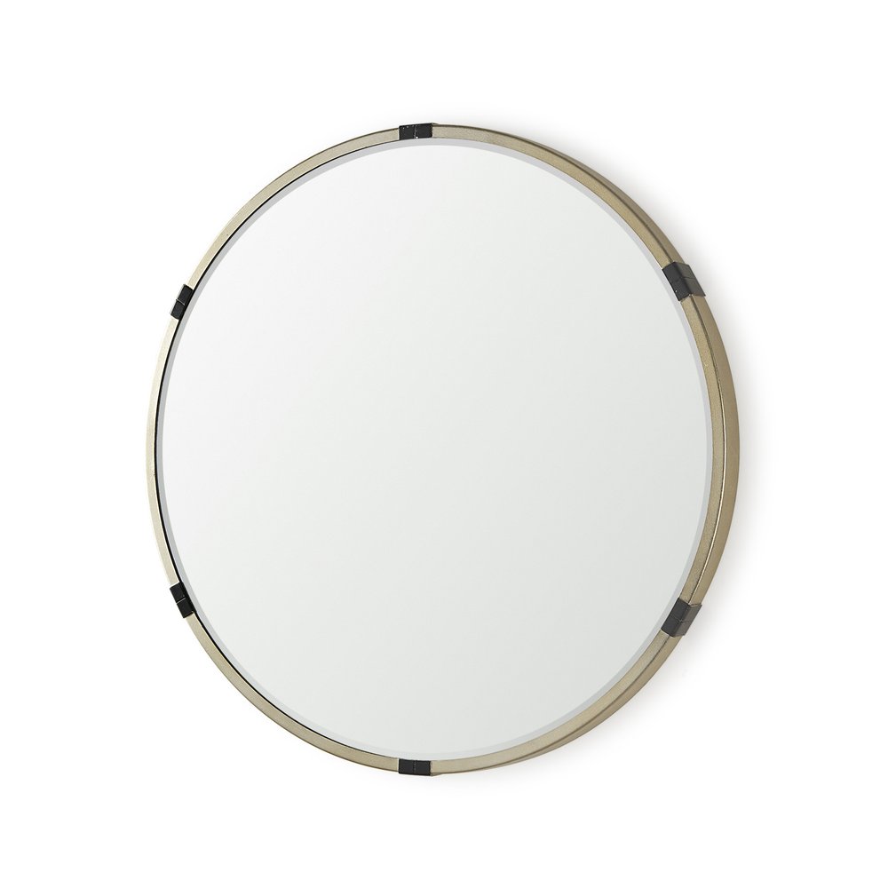 Gold and Black Metal Round Framed Accent Mirror - 29-inch