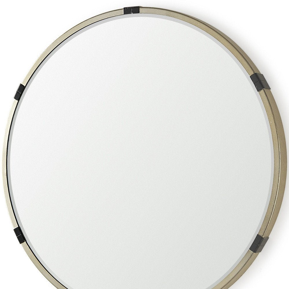 Gold and Black Metal Round Framed Accent Mirror - 29-inch