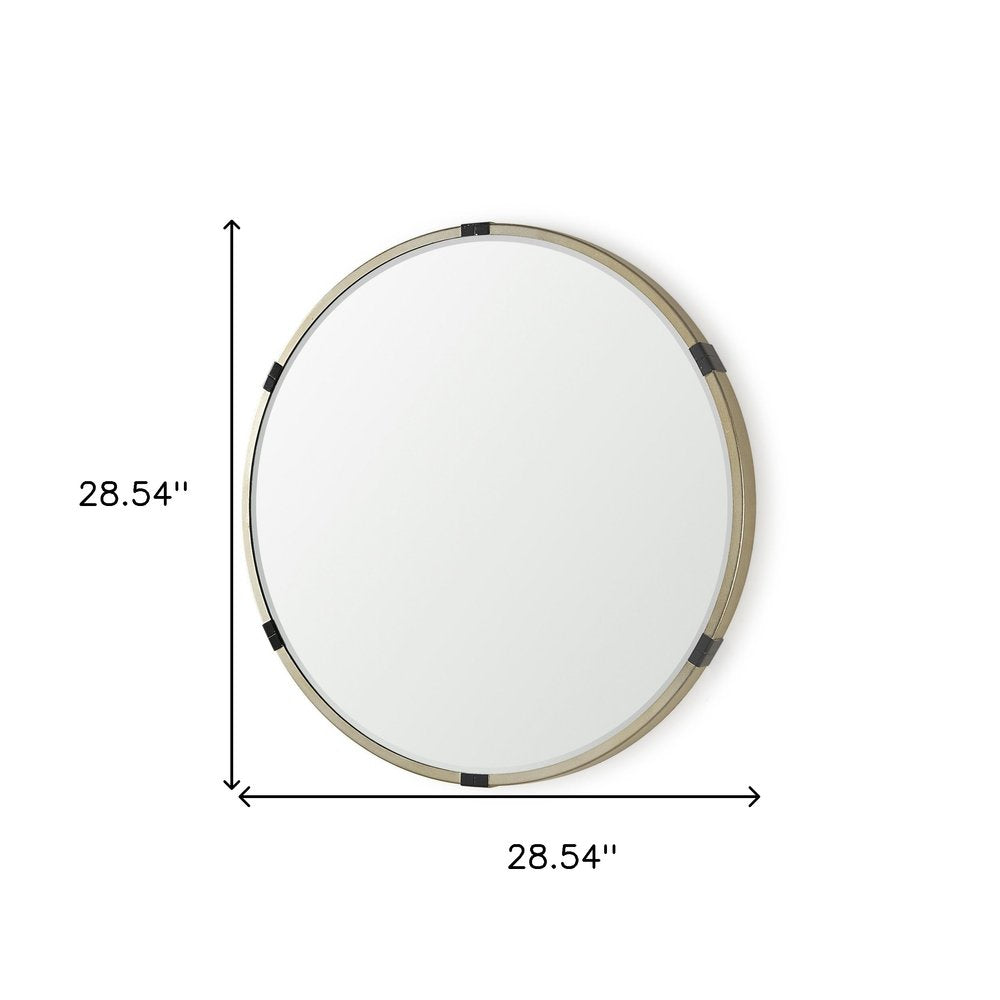Gold and Black Metal Round Framed Accent Mirror - 29-inch