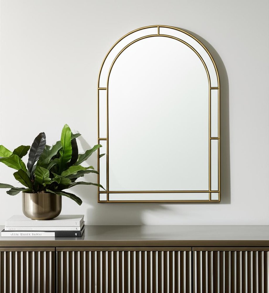 Gold Metal Double Arch Framed Accent Mirror - 48-inch