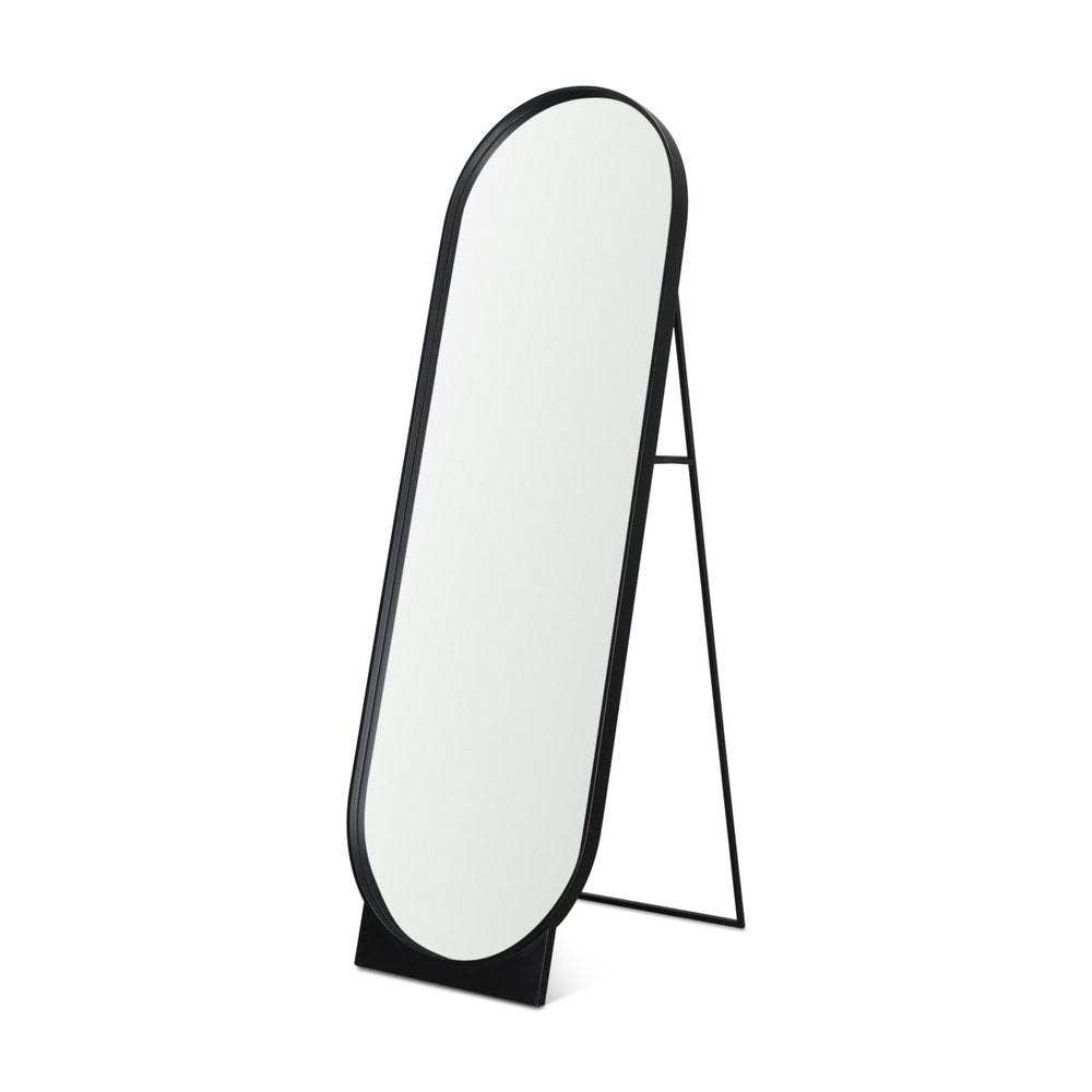 Black Metal Oval Freestanding Tilting Geometric Framed Standing Mirror - 67-inch