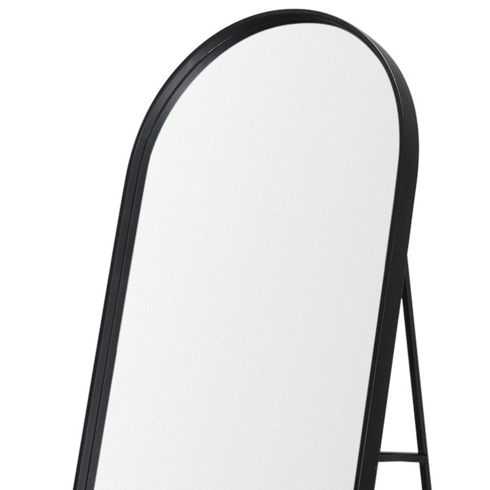Black Metal Oval Freestanding Tilting Geometric Framed Standing Mirror - 67-inch