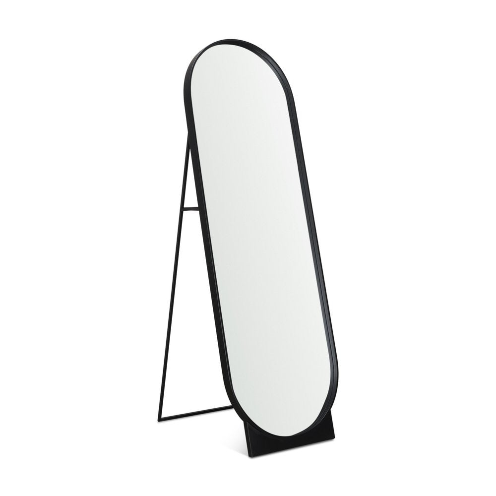 Black Metal Oval Freestanding Tilting Geometric Framed Standing Mirror - 67-inch