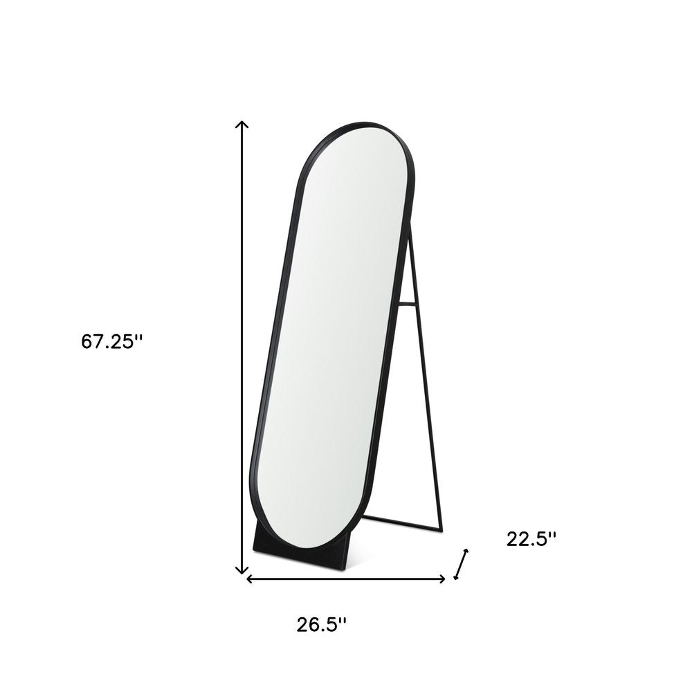 Black Metal Oval Freestanding Tilting Geometric Framed Standing Mirror - 67-inch