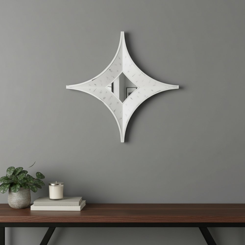 White Solid Wood Star Framed Accent Mirror - 17-inch