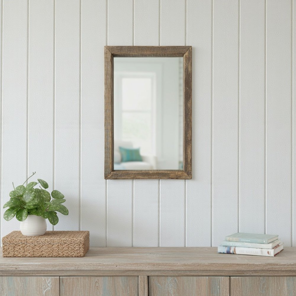 Brown Solid Wood Framed Accent Mirror - 18-inch