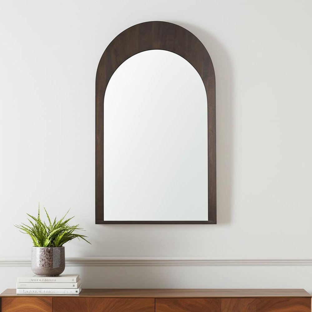 Brown Solid Wood Arch Framed Accent Mirror - 48-inch