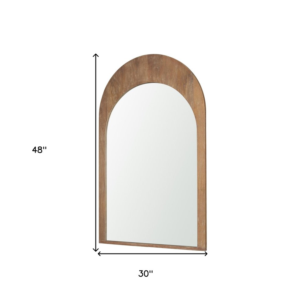 Light Brown Solid Wood Arch Framed Accent Mirror - 48-inch