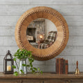 Brown Solid Wood Faceted and Beaded Round Framed Accent Mirror - 30-inch