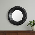 Black Solid Wood Faceted and Beaded Round Framed Accent Mirror - 30-inch
