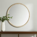 Natural Solid Wood Beaded Round Framed Accent Mirror - 30-inch