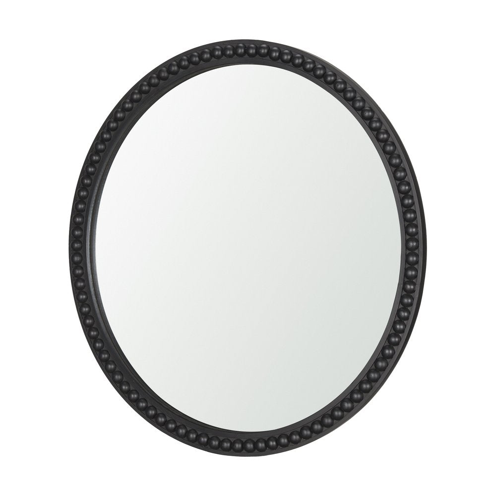 Black Solid Wood Beaded Round Framed Accent Mirror - 30-inch
