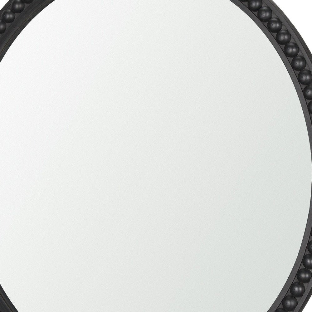 Black Solid Wood Beaded Round Framed Accent Mirror - 30-inch