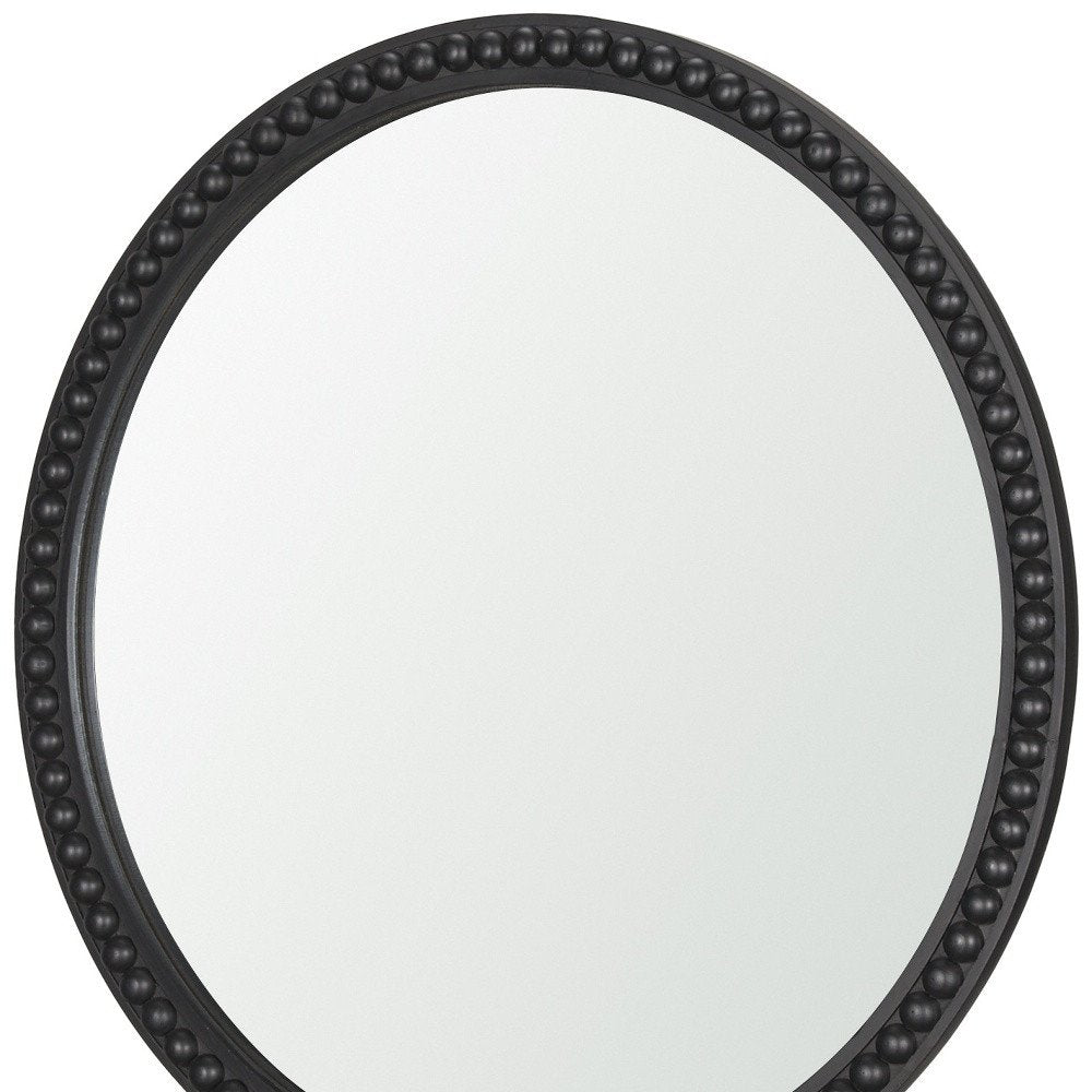 Black Solid Wood Beaded Round Framed Accent Mirror - 30-inch