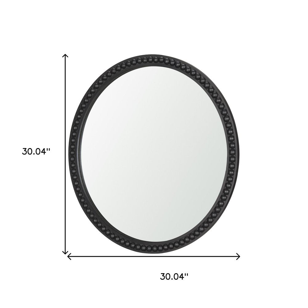 Black Solid Wood Beaded Round Framed Accent Mirror - 30-inch
