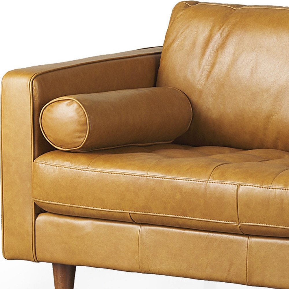 Tan Leather Sofa with Brown Legs - 65-inch