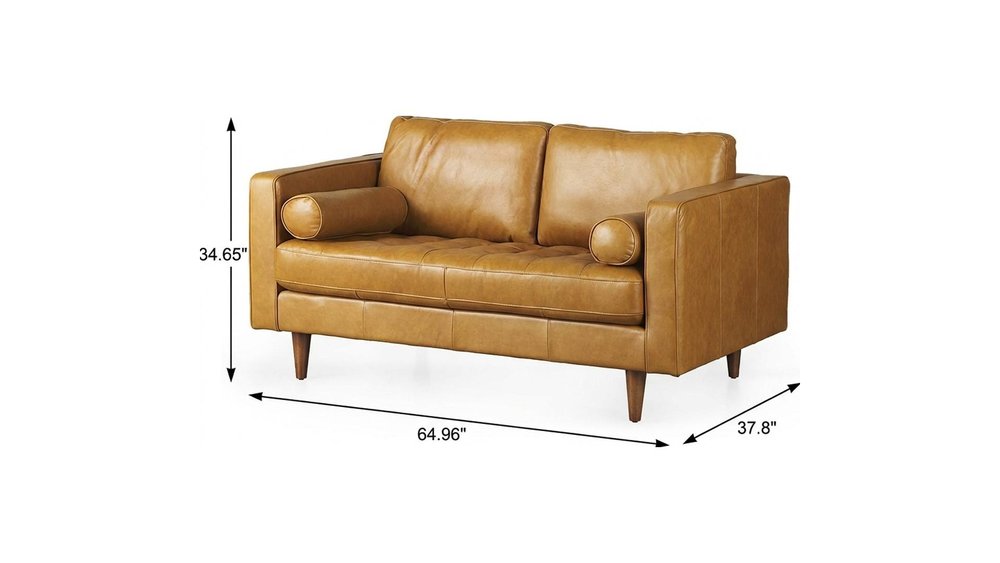 Tan Leather Sofa with Brown Legs - 65-inch