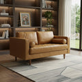 Tan Leather Sofa with Brown Legs - 65-inch