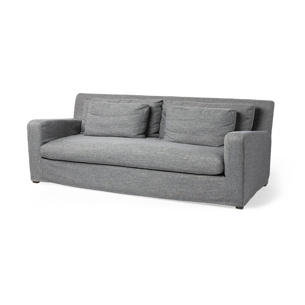 Dark Gray Slipcovered Fabric Sofa with Toss Pillows - 93-inch