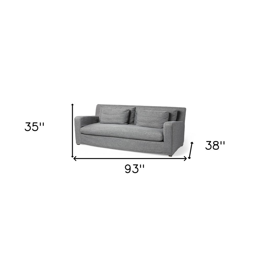 Dark Gray Slipcovered Fabric Sofa with Toss Pillows - 93-inch