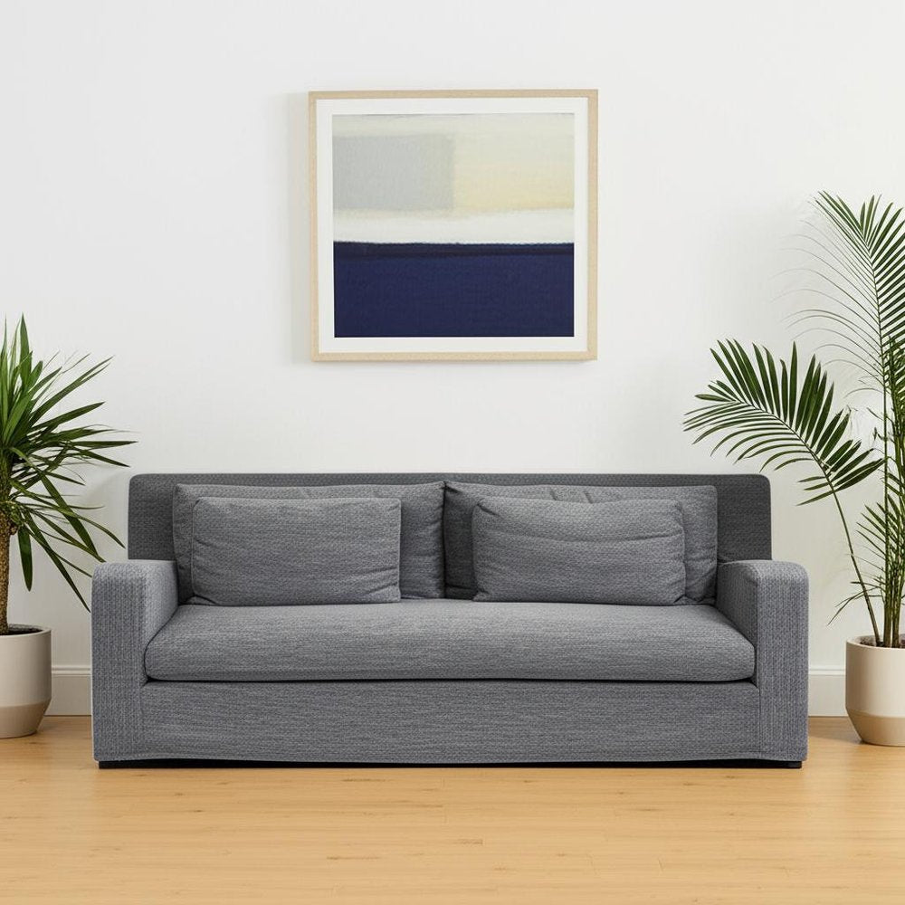 Dark Gray Slipcovered Fabric Sofa with Toss Pillows - 93-inch
