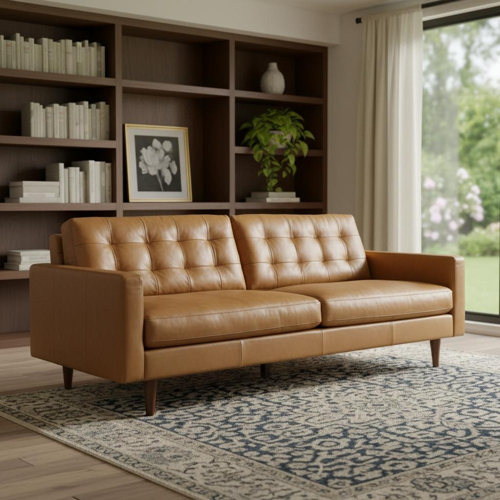 Brown Leather Sofa - 88-inch