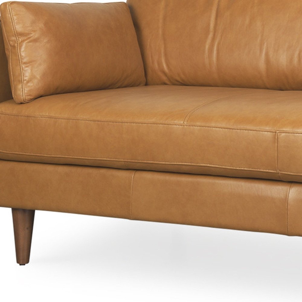 Tan Leather Sofa and Toss Pillows with Brown Legs - 88-inch