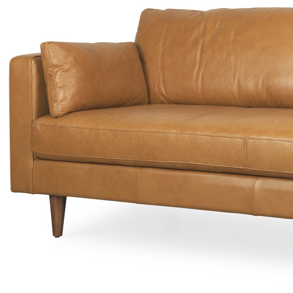 Tan Leather Sofa and Toss Pillows with Brown Legs - 88-inch