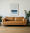 Tan Leather Sofa and Toss Pillows with Brown Legs - 88-inch