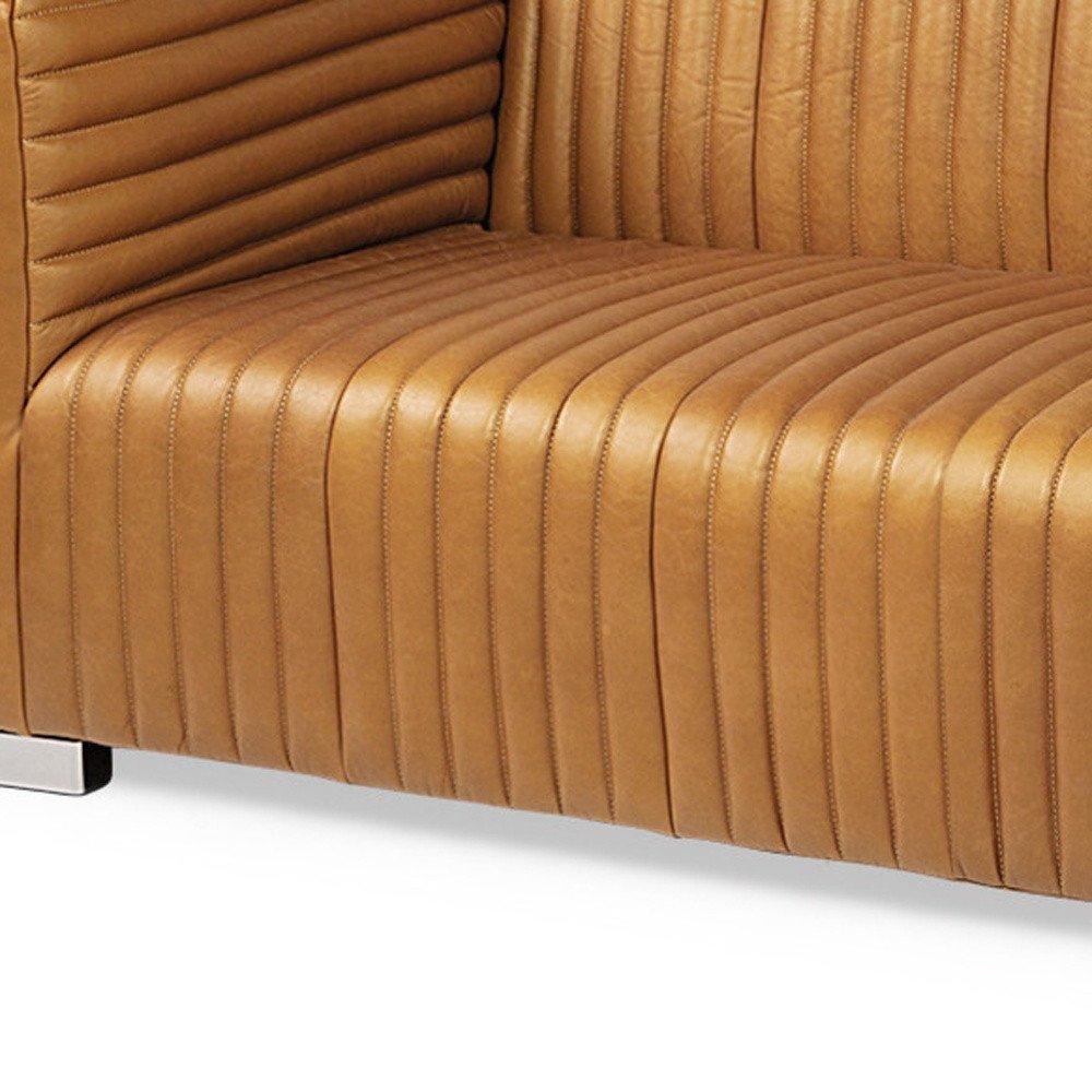 Brown Channel Tufted Leather Sofa - 83-inch