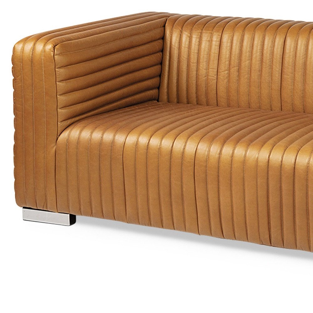 Brown Channel Tufted Leather Sofa - 83-inch