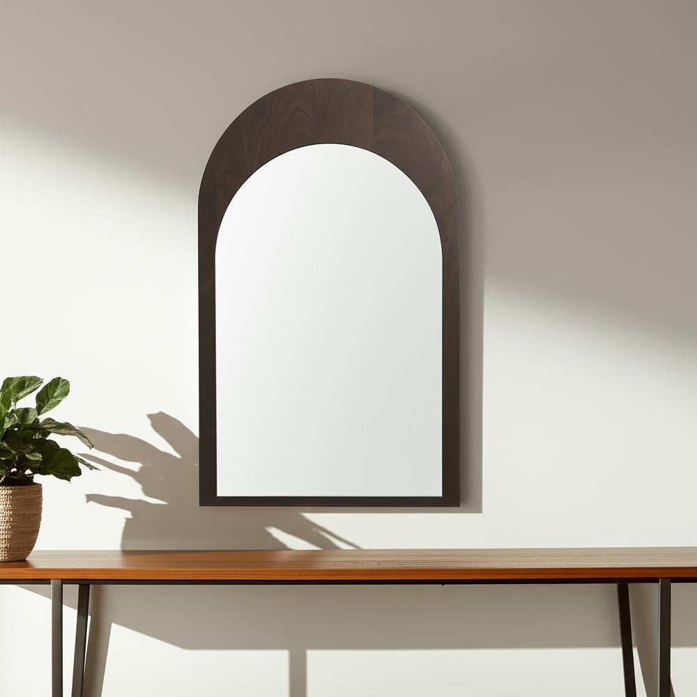 Brown Solid Wood Arch Framed Accent Mirror - 36-inch
