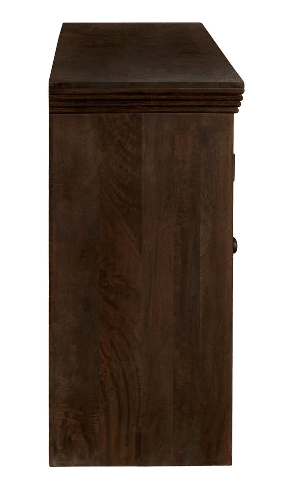 Brown Distressed Solid Wood Four Drawer Sideboard with Four Glass Doors