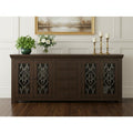 Brown Distressed Solid Wood Four Drawer Sideboard with Four Glass Doors