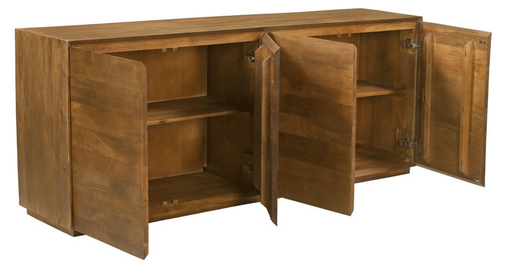 Tan Distressed Solid Wood Sideboard with Four Doors - 80-inch
