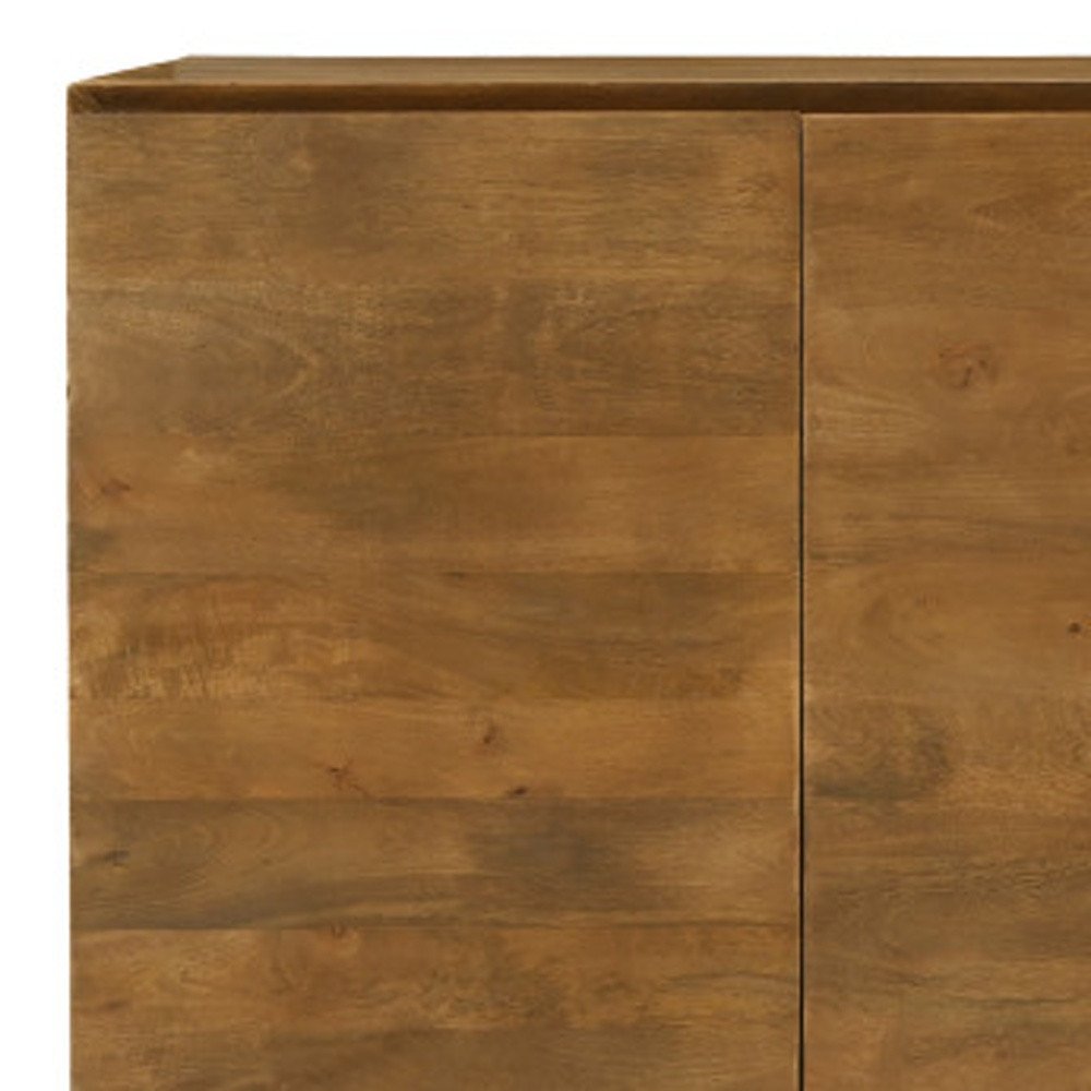 Tan Distressed Solid Wood Sideboard with Four Doors - 80-inch