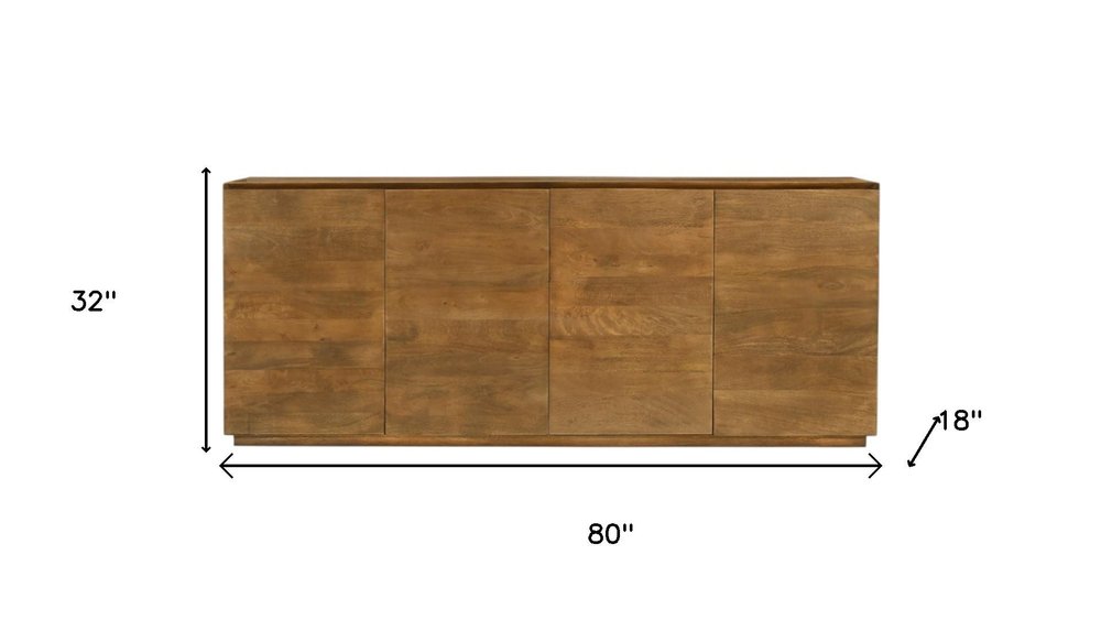 Tan Distressed Solid Wood Sideboard with Four Doors - 80-inch