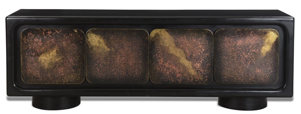 Black Distressed Solid Wood Sideboard with Four Doors - 75-inch