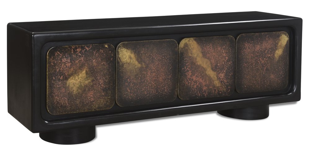 Black Distressed Solid Wood Sideboard with Four Doors - 75-inch