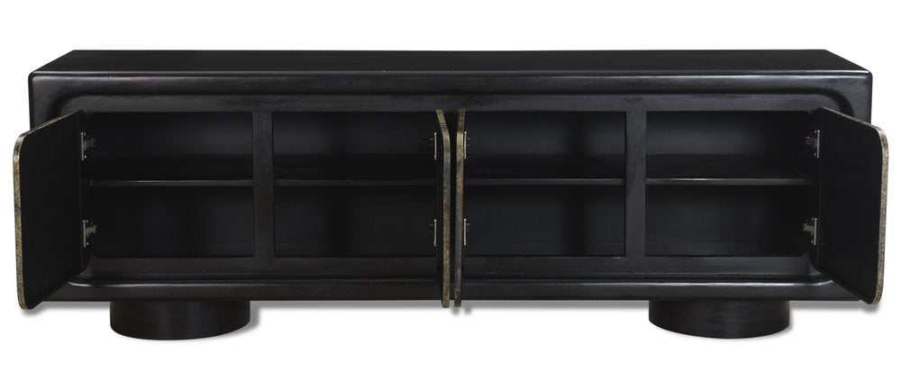 Black Distressed Solid Wood Sideboard with Four Doors - 75-inch