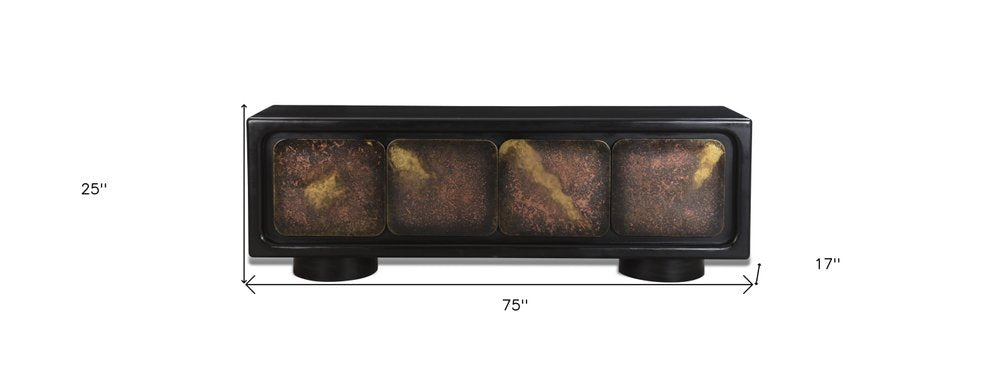 Black Distressed Solid Wood Sideboard with Four Doors - 75-inch