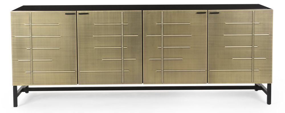 Gold Iron Ribbed Texture Sideboard with Four Doors - 72-inch