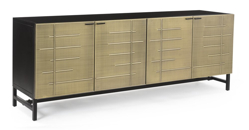 Gold Iron Ribbed Texture Sideboard with Four Doors - 72-inch