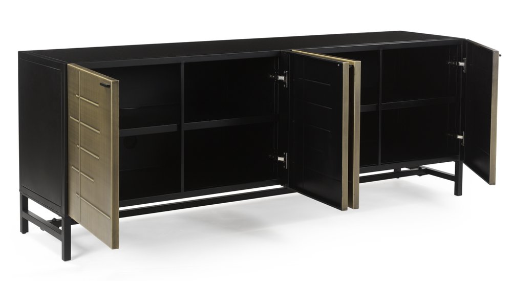 Gold Iron Ribbed Texture Sideboard with Four Doors - 72-inch