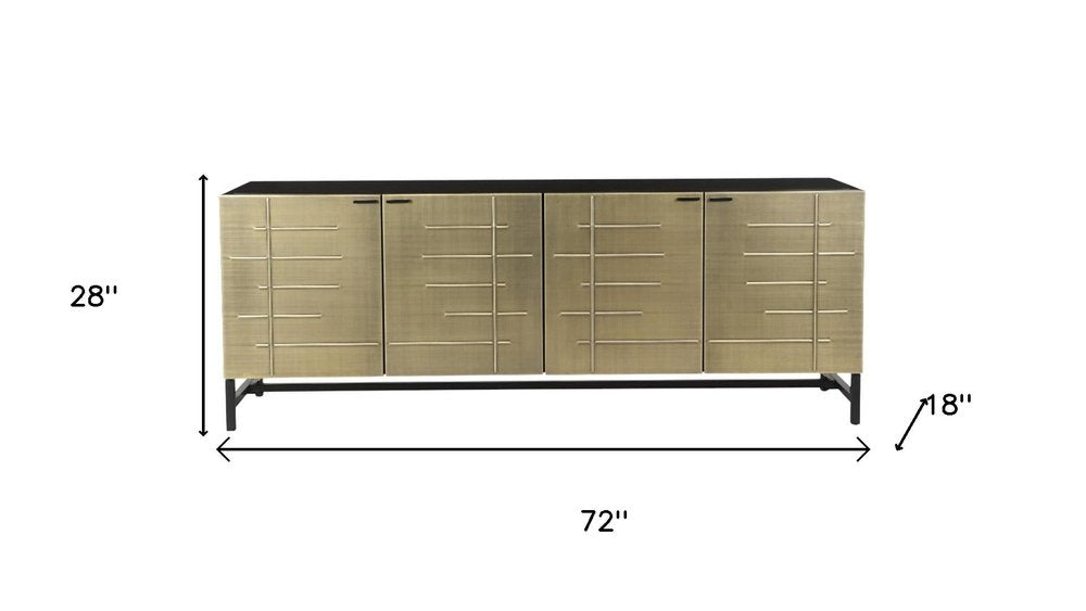 Gold Iron Ribbed Texture Sideboard with Four Doors - 72-inch