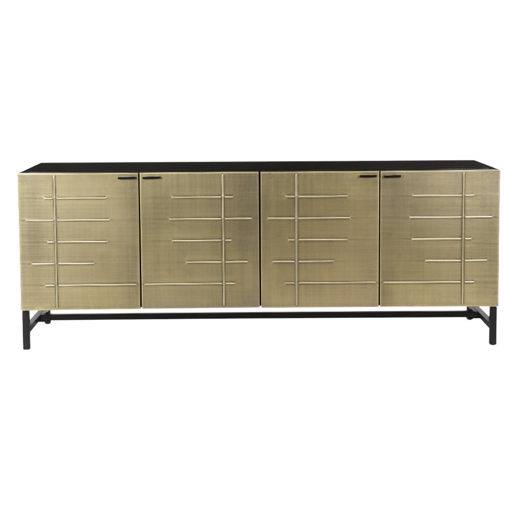 Gold Iron Ribbed Texture Sideboard with Four Doors - 72-inch