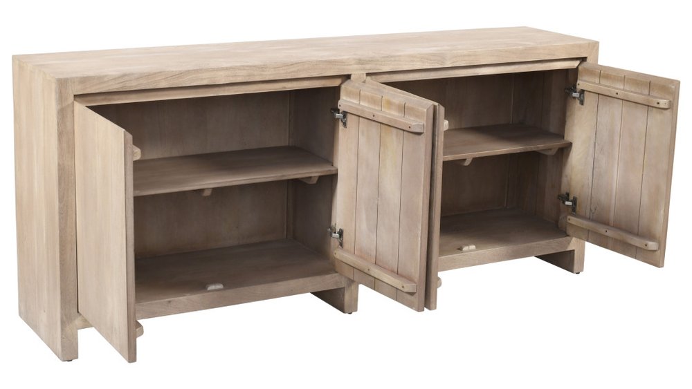 Ivory Distressed Reclaimed Wood Sideboard with Four Doors - 84-inch