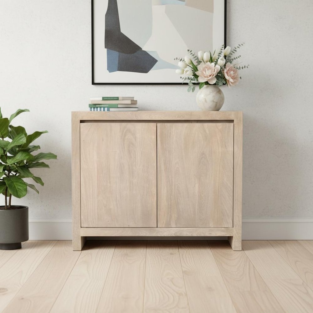 Ivory Distressed Reclaimed Wood Sideboard with Two Doors - 42-inch
